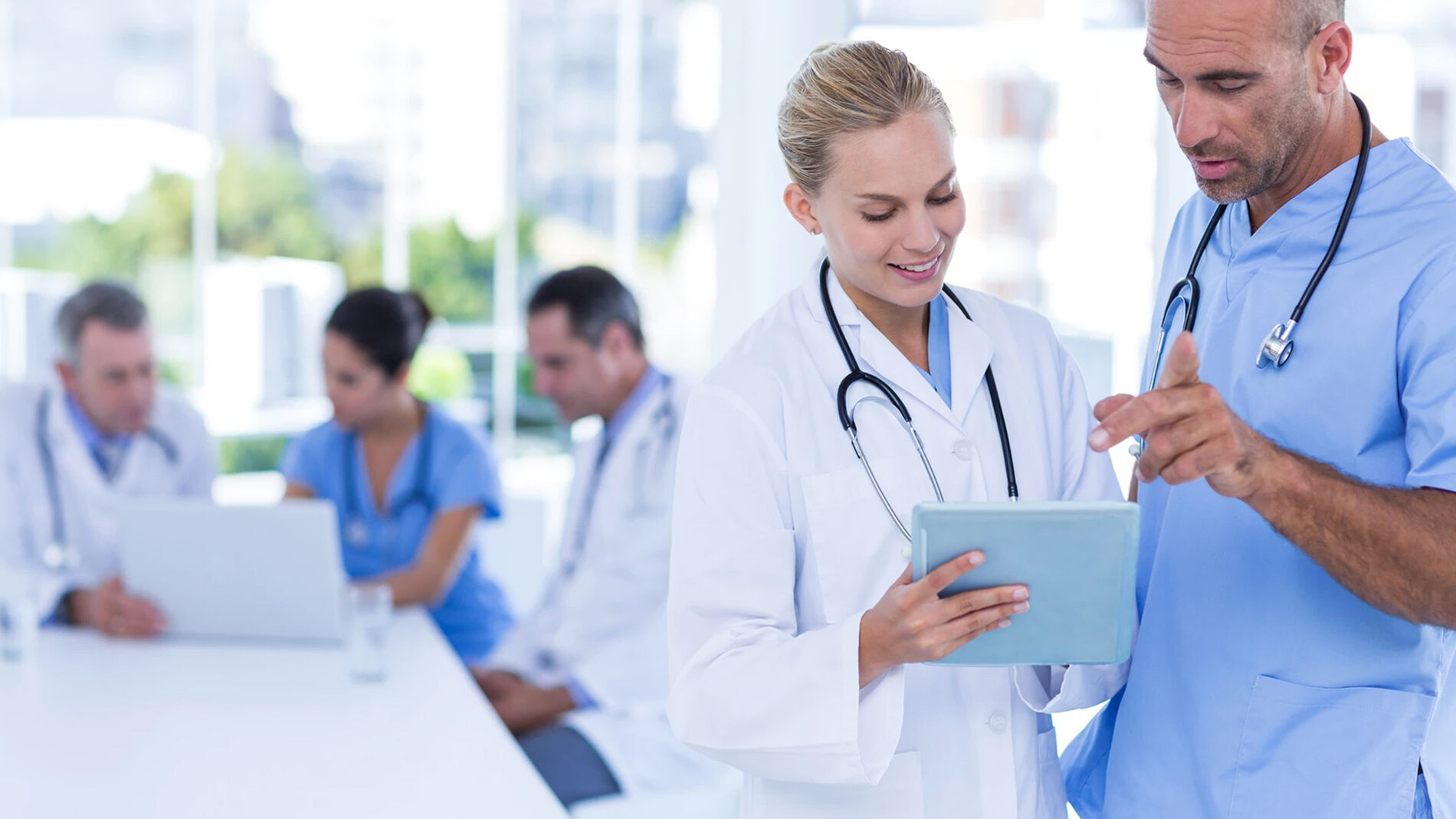 Medical professionals reviewing digital x-ray images